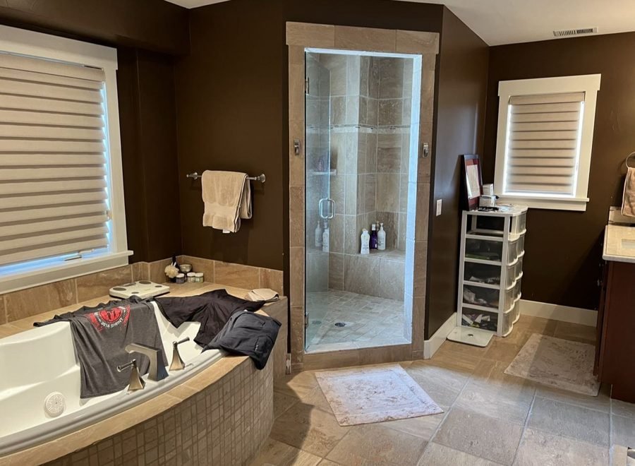 Primary Bathroom before renovation by Elle & Ivy Interiors